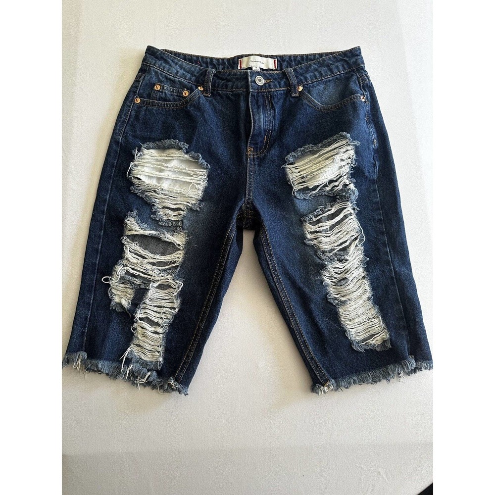 Signature Eight Size Med Bermuda Shorts Jeans Distressed Knee Length waist-30"